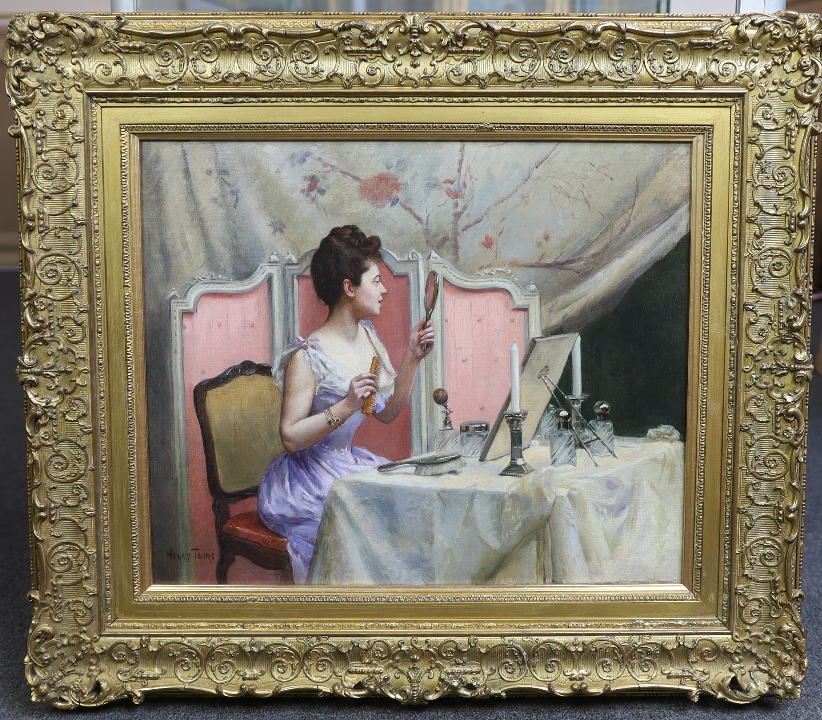 Charles Henry Tenré (French, 1864-1926), Jeune femme à sa toilette, oil on canvas, 40 x 48cm